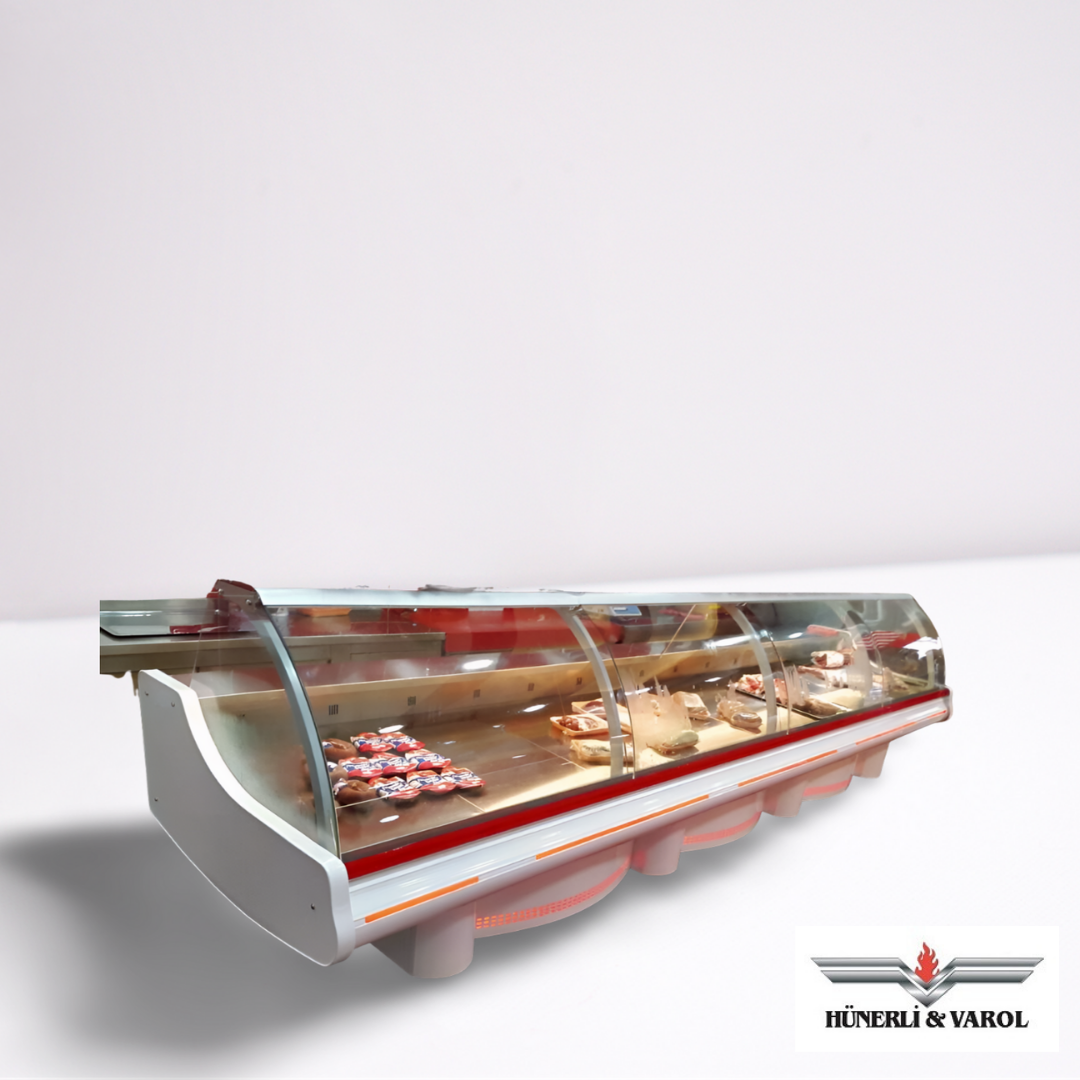 Özel Üretim Şarküteri Dolabı Bombe Camlı Depolu 400X120X125 Ebatlarında  - HVS26