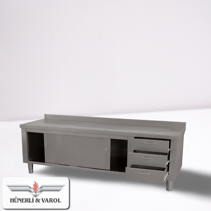 Krom 3 Çekmeceli Sürgülü Çalışma Tezgahı 190x70x70 Ebatlarında 