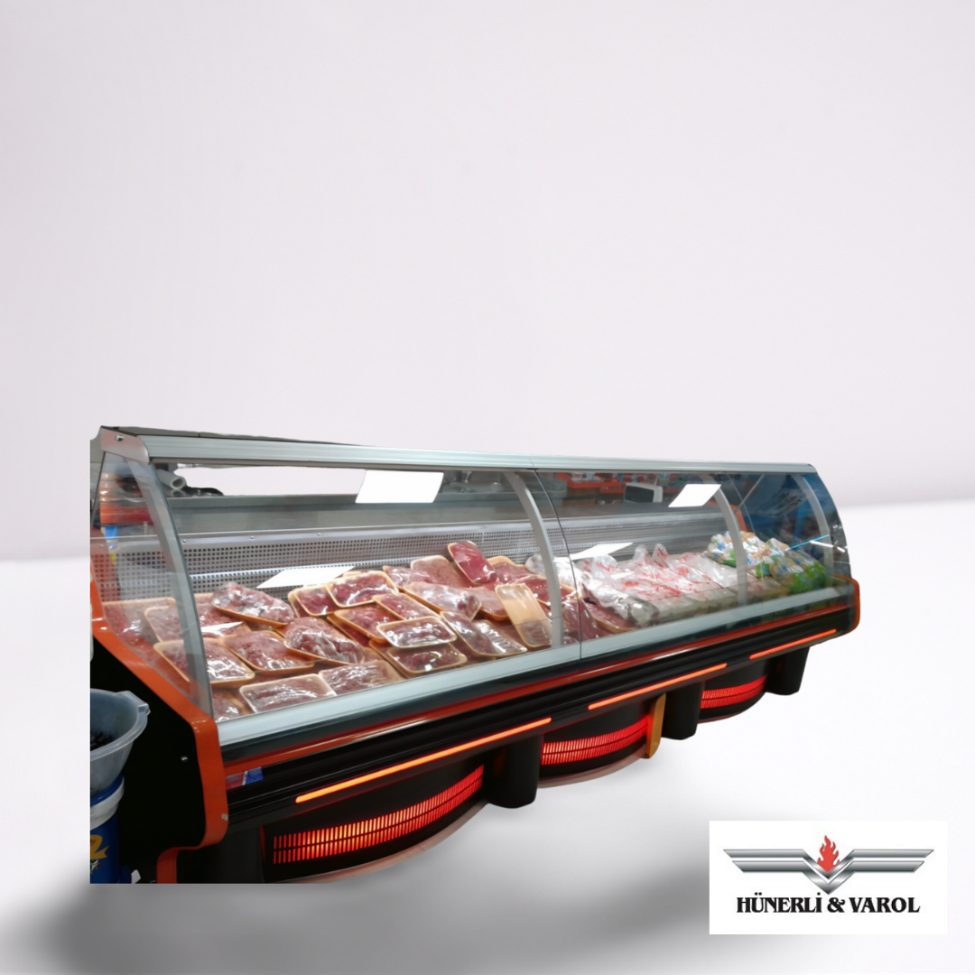 Özel Üretim Şarküteri Dolabı Bombe Camlı Depolu 300X120X125 Ebatlarında  - HVS5
