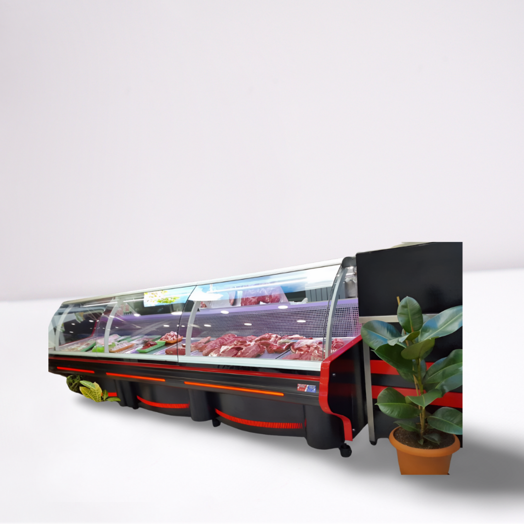 Özel Üretim Şarküteri Dolabı Bombe Camlı Depolu 300X120X125 Ebatlarında  - HVS22